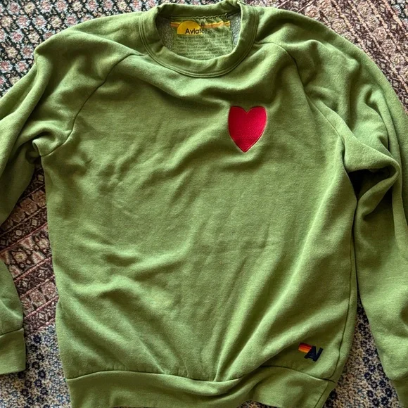 Aviator Nation Green Sweatshirt with Red Heart - Picture 2 of 5